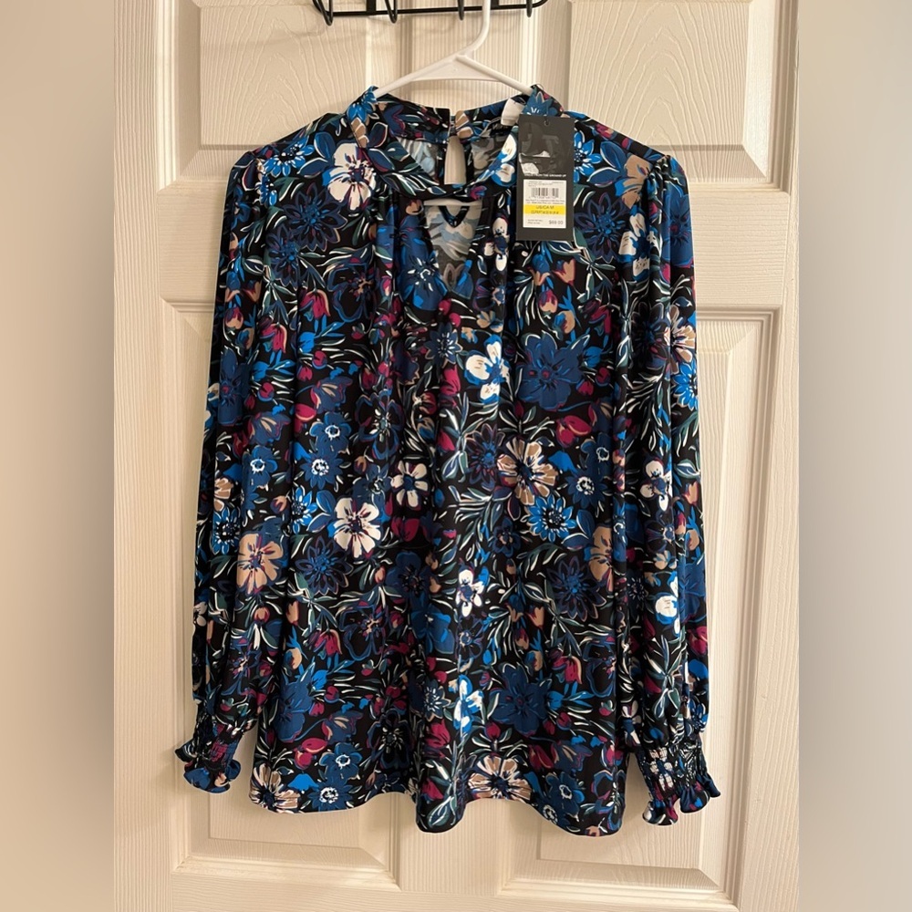 NINE WEST~LONG SLEEVE~FLORAL BLOUSE~NWT~